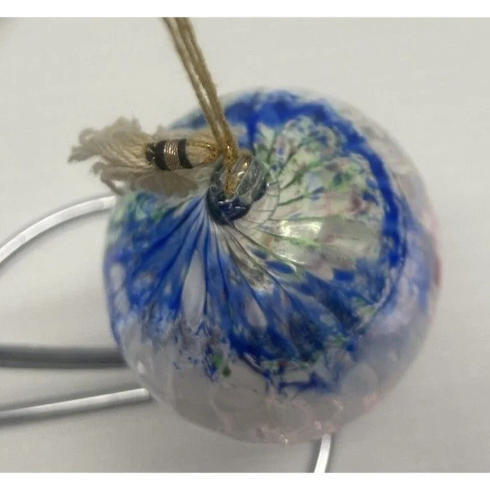 Hand Blown Art Glass Hanging Ball Swirl Patriotic Orb Ornament Sun Catcher NICE!